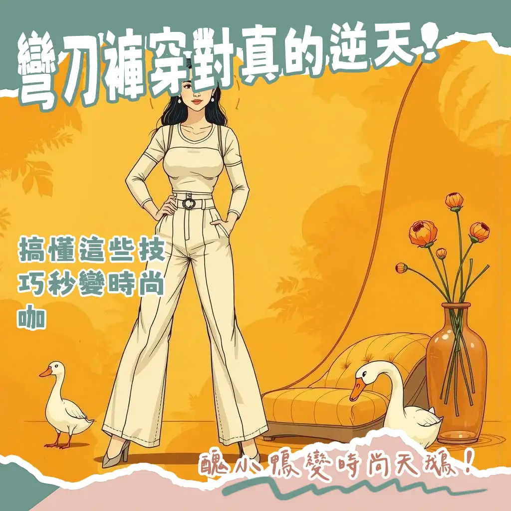 女生穿搭彎刀褲，搭配短版上衣與短靴，展現顯瘦顯高的時尚感，破解彎刀褲醜的迷思。